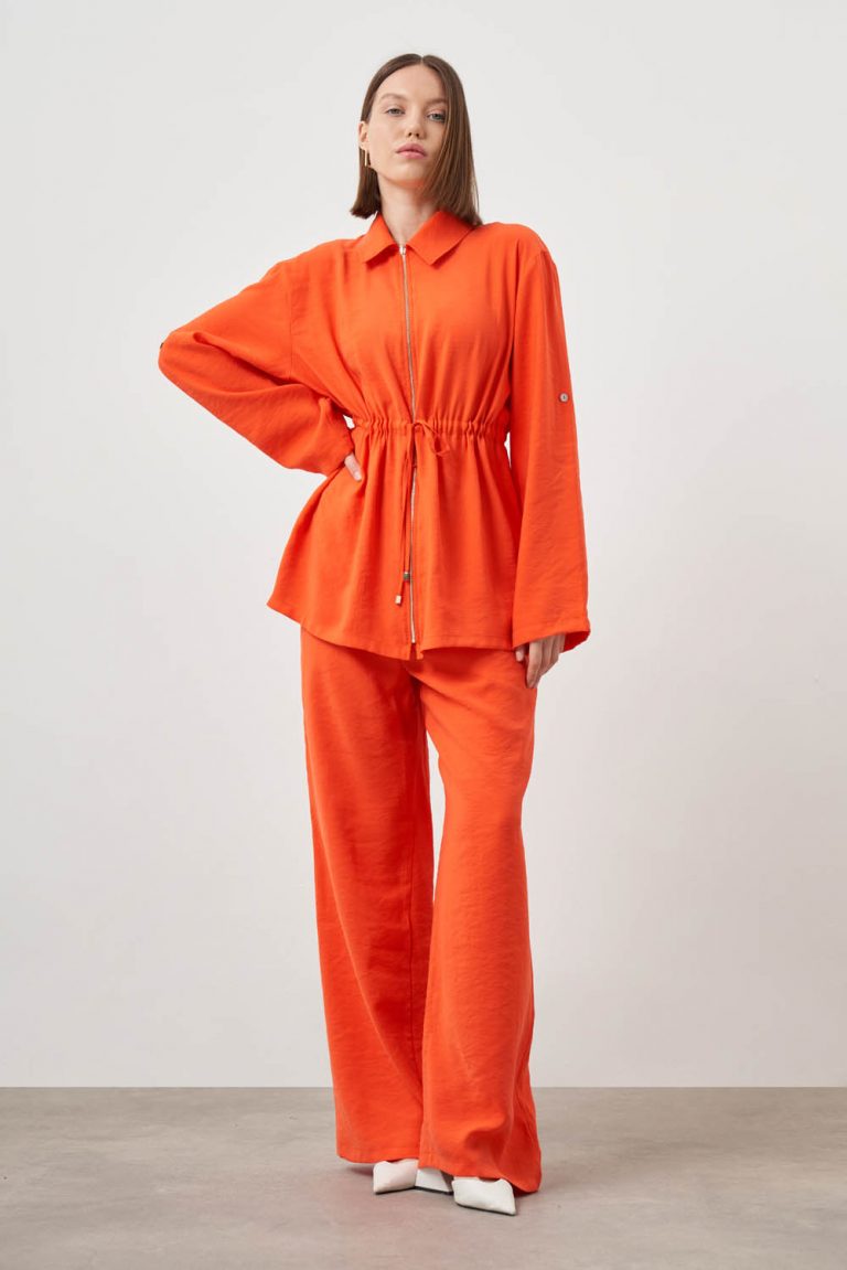 Mizalle Beli İpli Fermuarlı Nar Çiçeği Modal Tunik - Mizalle