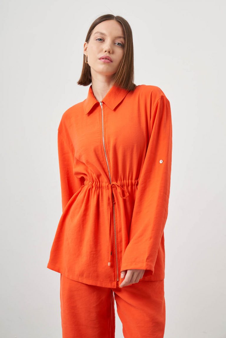 Mizalle Beli İpli Fermuarlı Nar Çiçeği Modal Tunik - Mizalle