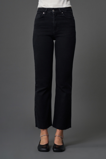 Mizalle - Mizalle Dar Kesim Straight Fit Antrasit Denim Pantolon