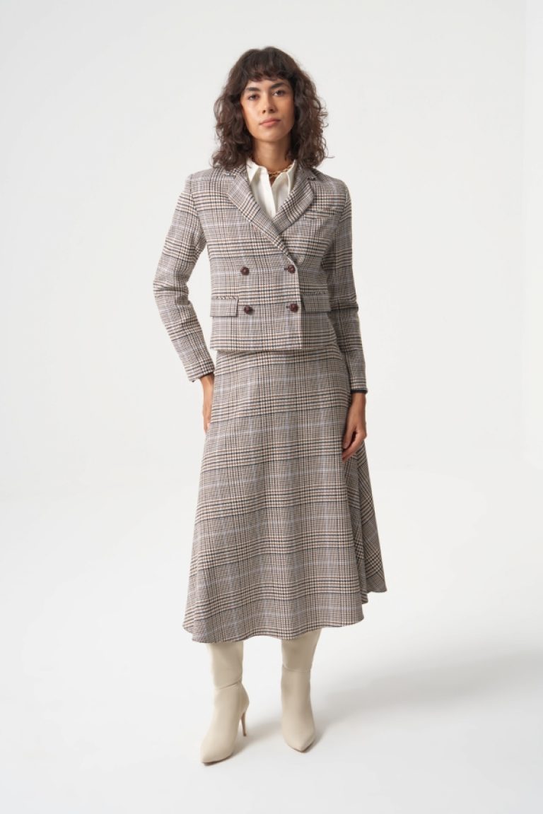 MZL Bej Ekose Anvelop Kısa Ceket - MZL