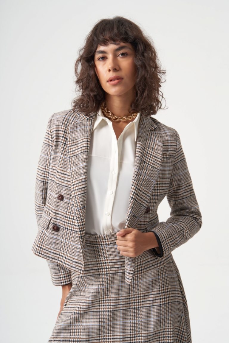 MZL Bej Ekose Anvelop Kısa Ceket - MZL