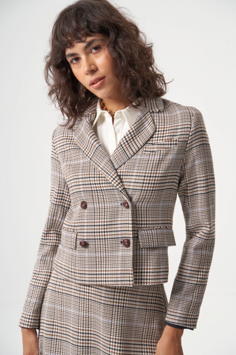 MZL Bej Ekose Anvelop Kısa Ceket - MZL