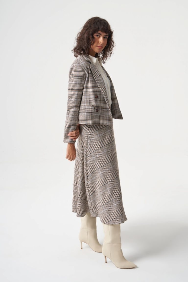 MZL Bej Ekose Anvelop Kısa Ceket - MZL