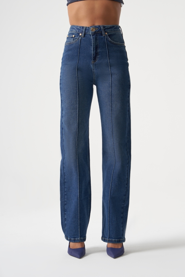 MZL Dikiş Detaylı Klasik Dar Paça Lacivert Denim Pantolon