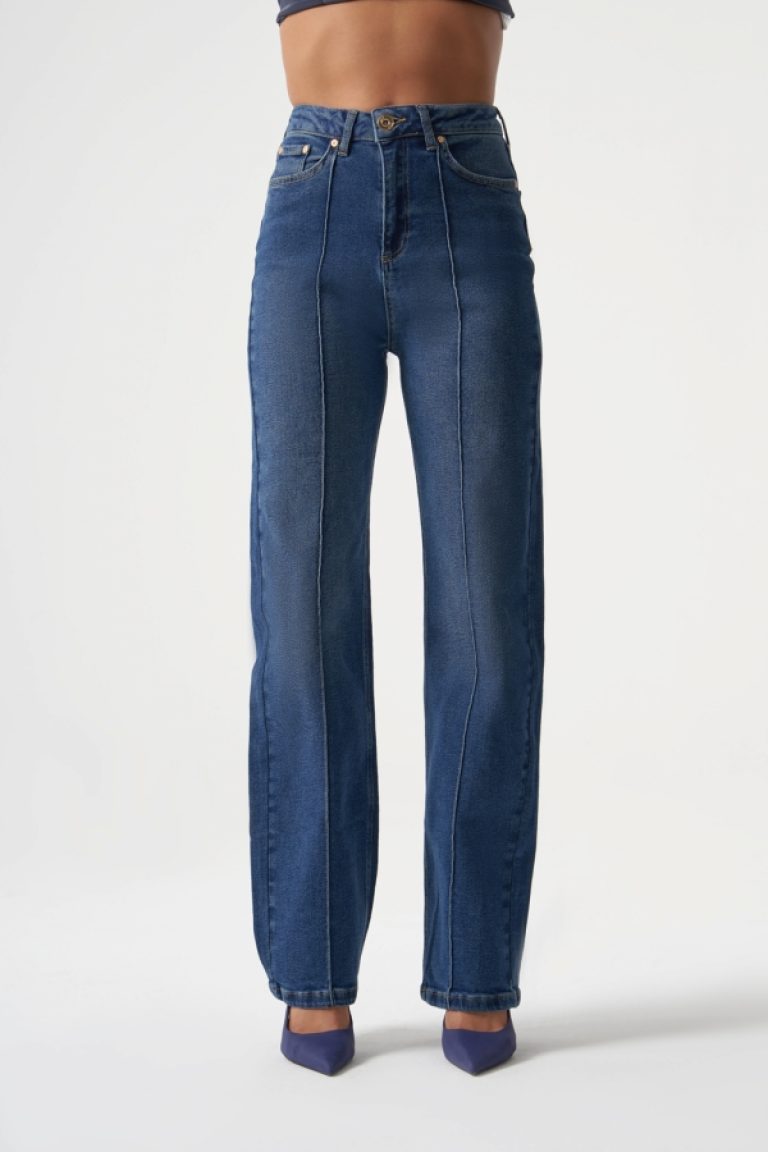 MZL Dikiş Detaylı Klasik Dar Paça Lacivert Denim Pantolon - MZL