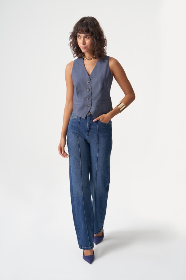 MZL - MZL Dikiş Detaylı Klasik Dar Paça Lacivert Denim Pantolon MZL - MZL Dikiş Detaylı Klasik Dar Paça Lacivert Denim Pantolon