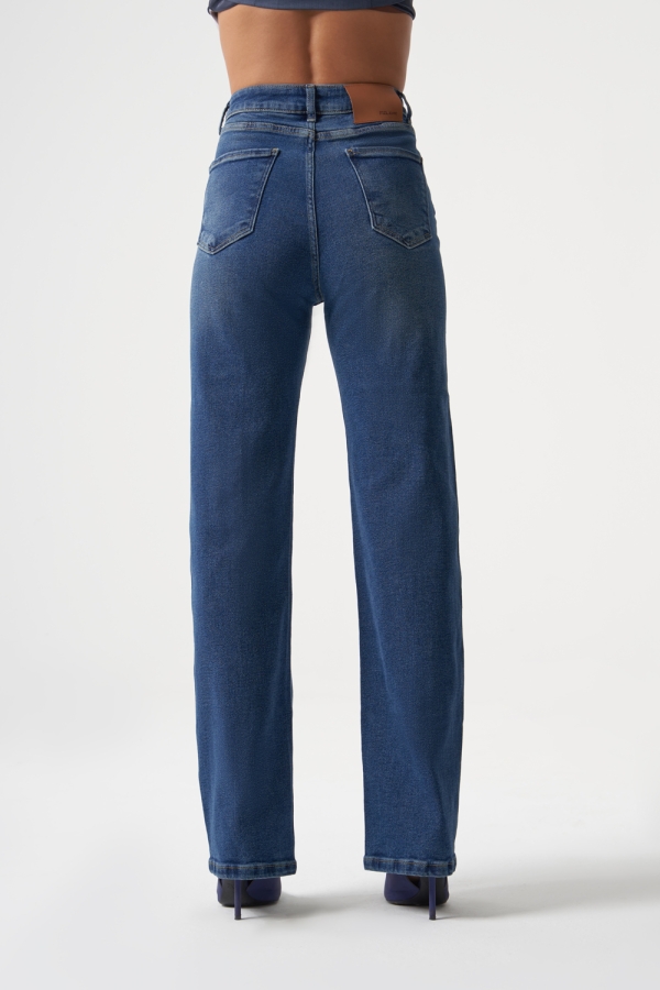 MZL Dikiş Detaylı Klasik Dar Paça Lacivert Denim Pantolon