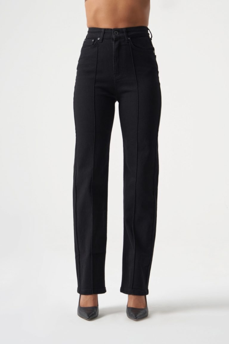 MZL Dikiş Detaylı Klasik Dar Paça Siyah Denim Pantolon - MZL