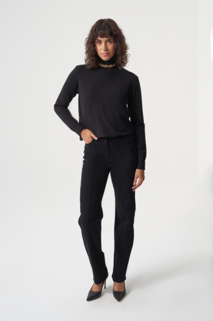 MZL - MZL Dikiş Detaylı Klasik Dar Paça Siyah Denim Pantolon