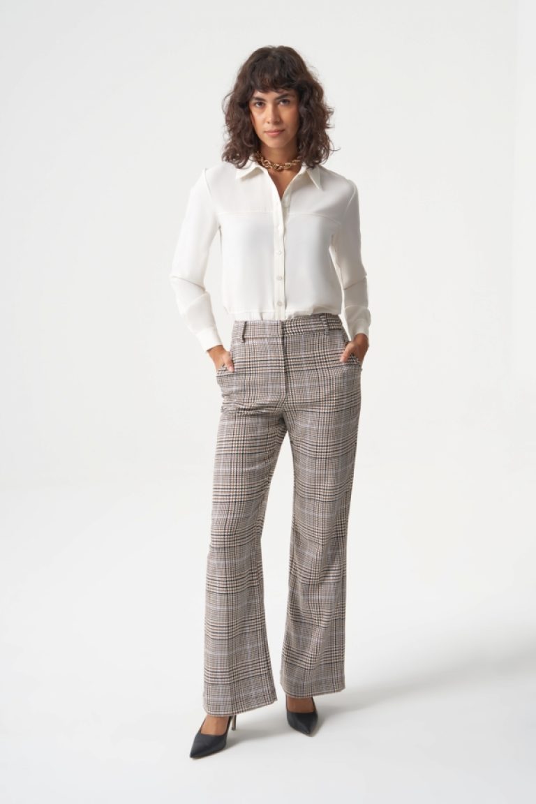 MZL Ekose Bej Desenli Geniş Paça Pantolon - MZL