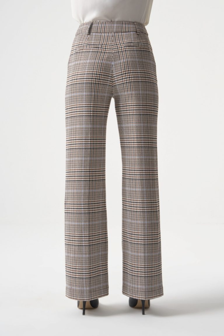 MZL Ekose Bej Desenli Geniş Paça Pantolon - MZL