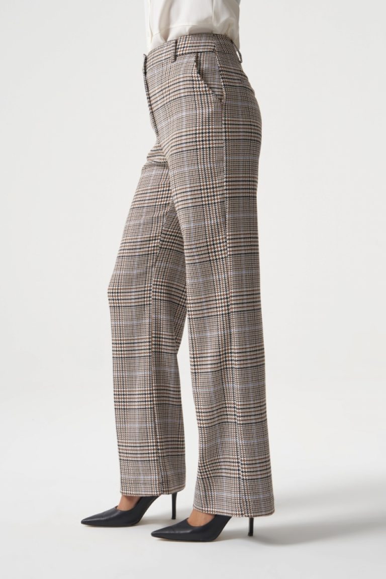 MZL Ekose Bej Desenli Geniş Paça Pantolon - MZL