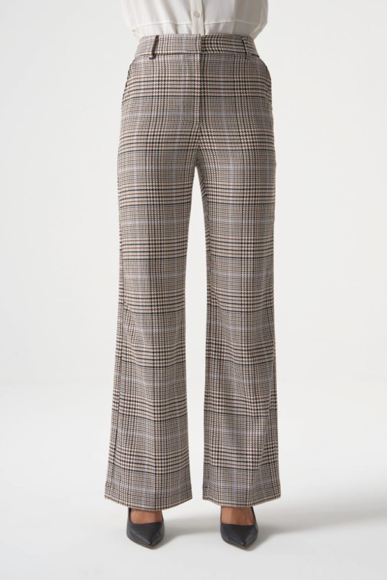 MZL Ekose Bej Desenli Geniş Paça Pantolon - MZL