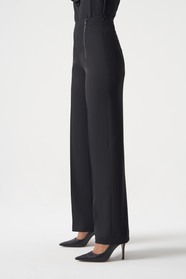 MZL Fermuar Detaylı Premium Kalite Geniş Paça Siyah Klasik Kumaş Pantolon - 2