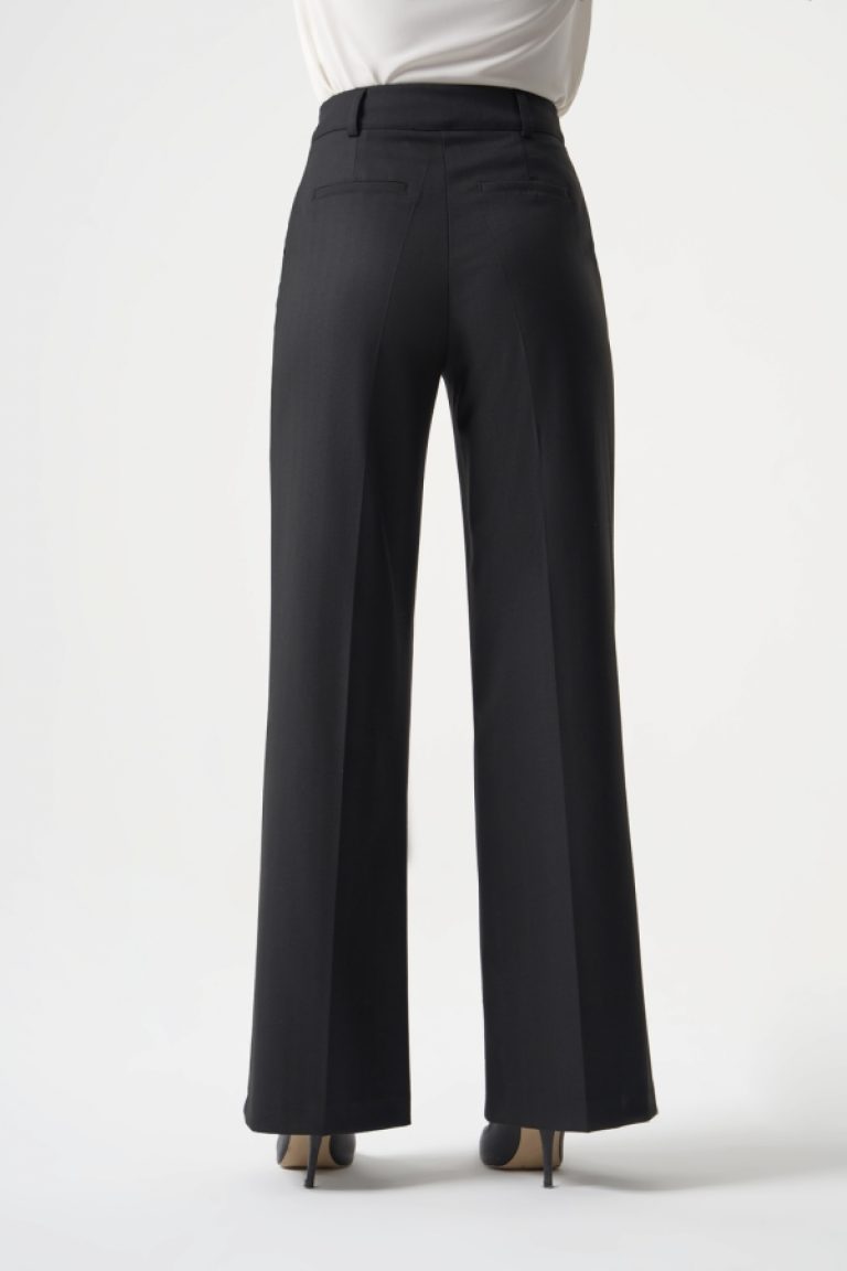 MZL Geniş Boru Paça Siyah Balık sırtı Klasik Cepli Kumaş Pantolon - MZL