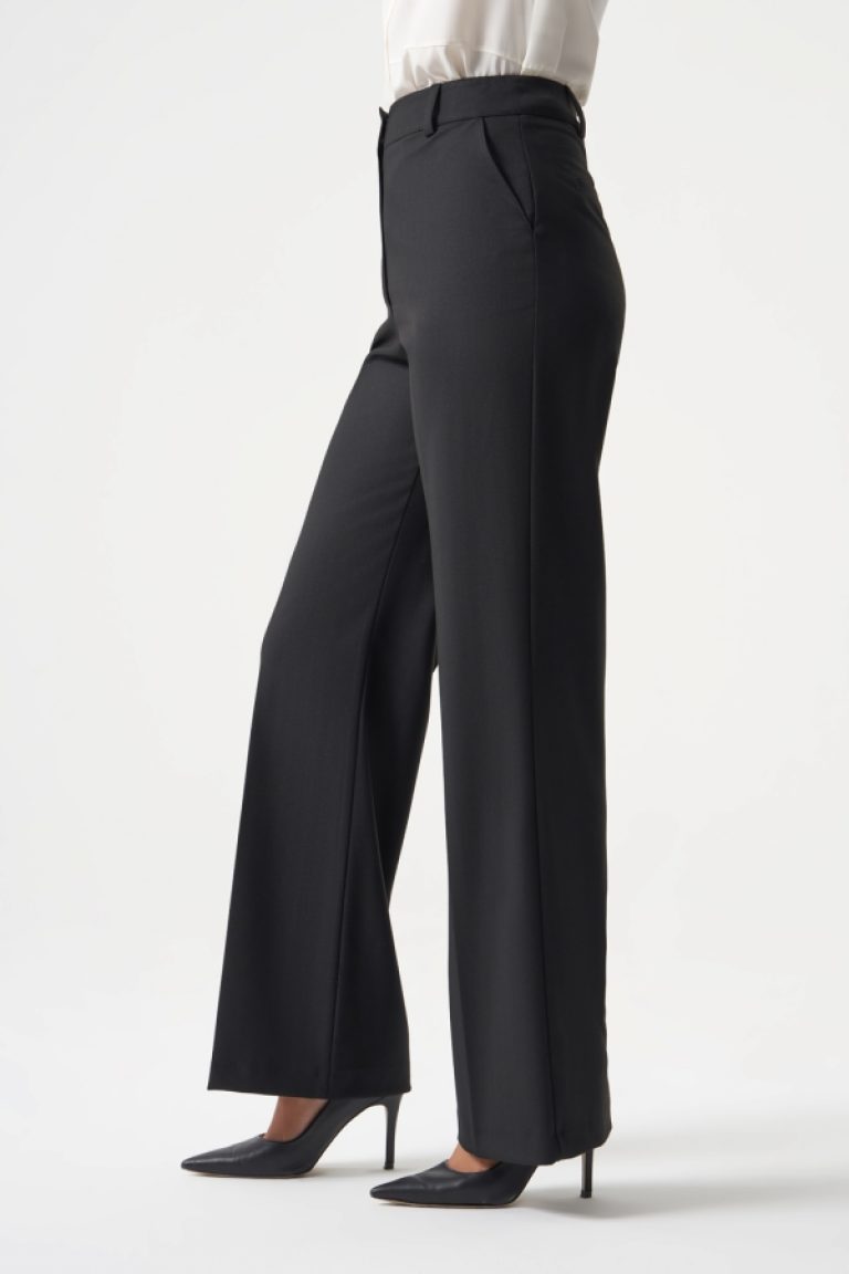 MZL Geniş Boru Paça Siyah Balık sırtı Klasik Cepli Kumaş Pantolon - MZL