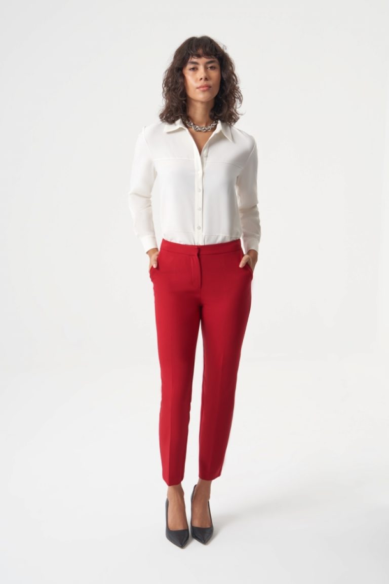 MZL Kırmızı Dar Paça Cepli Klasik Kumaş Pantolon - MZL