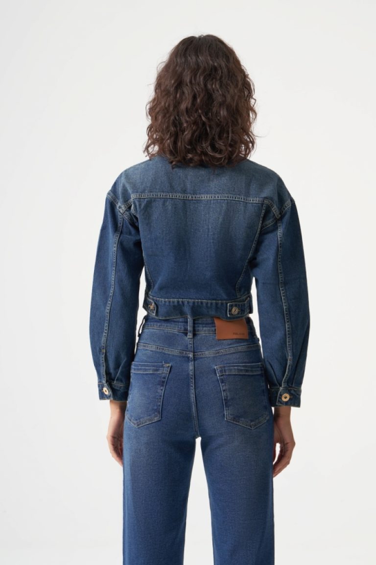MZL Lacivert Crop Denim Ceket - MZL