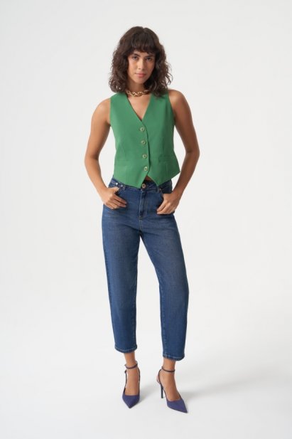 MZL Lacivert Dar Kesim Bilek Boyu Denim Pantolon - MZL