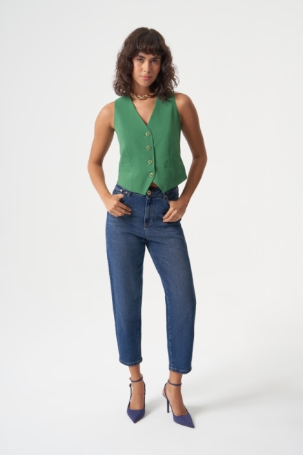 MZL - MZL Lacivert Dar Kesim Bilek Boyu Denim Pantolon MZL - MZL Lacivert Dar Kesim Bilek Boyu Denim Pantolon