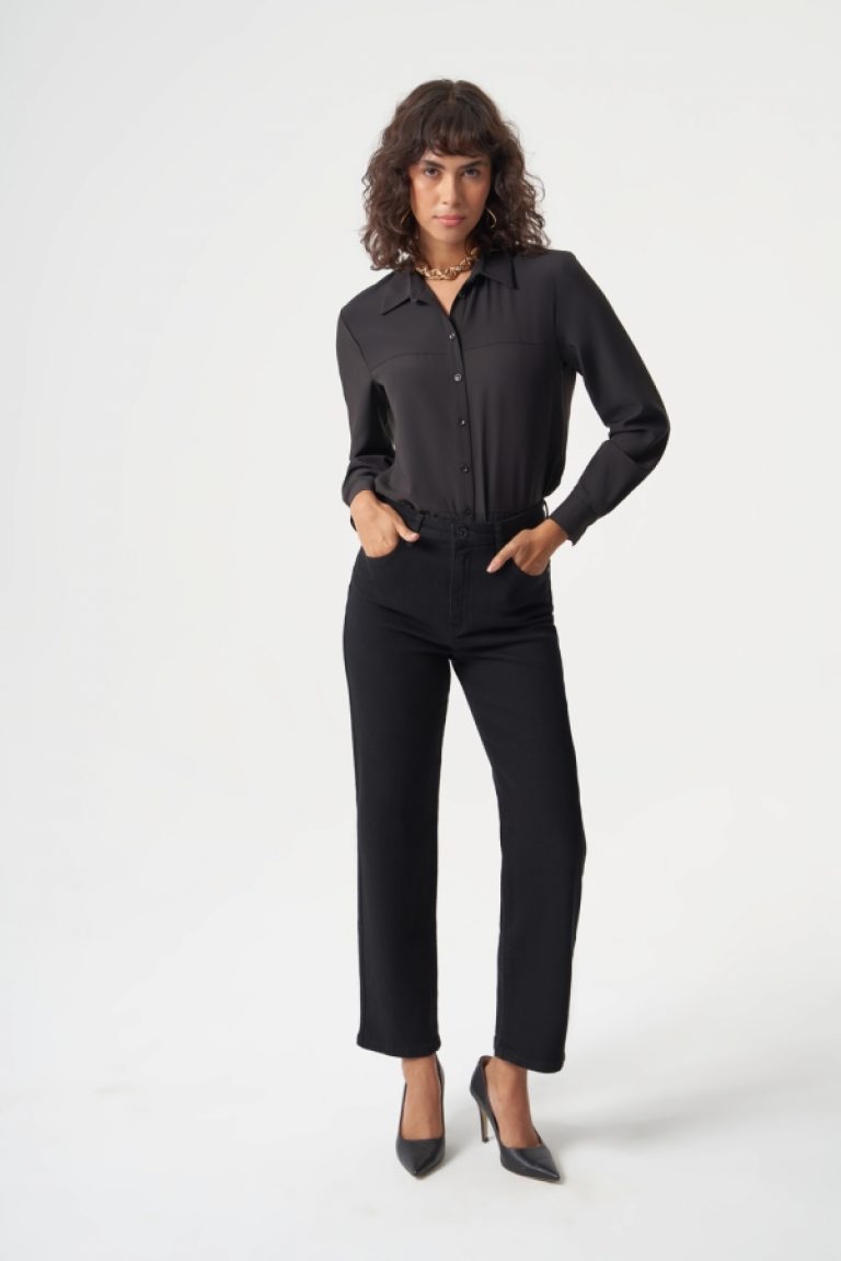 MZL Normal Bel Klasik Kesim Siyah Boru Paça Denim Pantolon - MZL