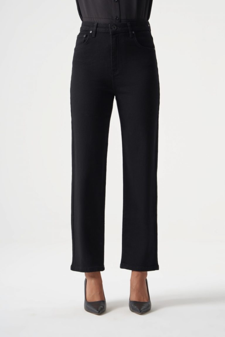 MZL Normal Bel Klasik Kesim Siyah Boru Paça Denim Pantolon - MZL