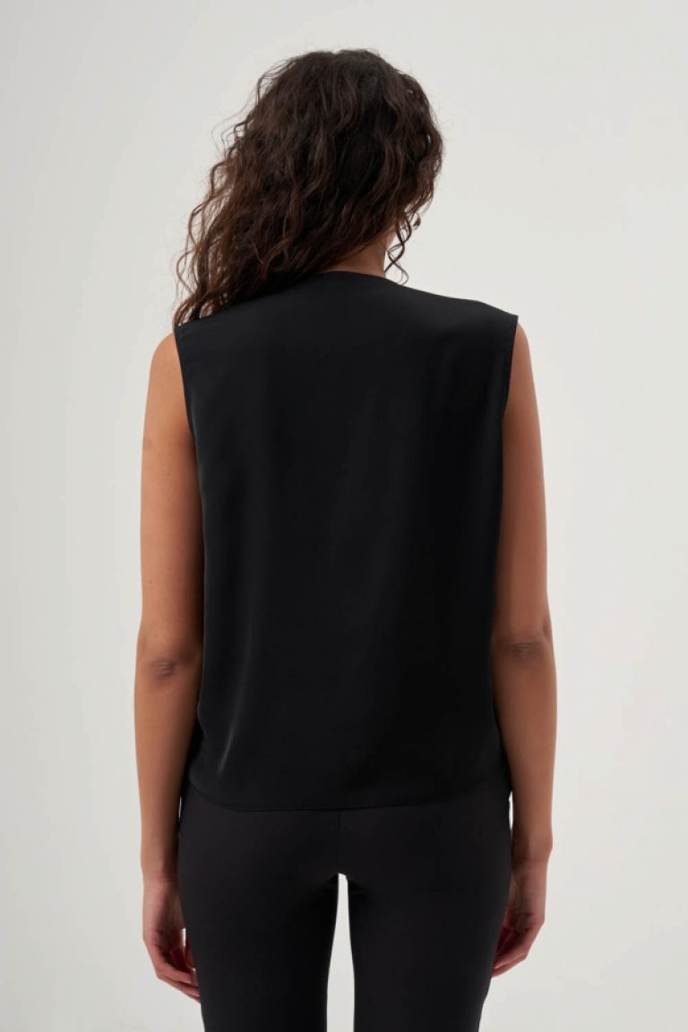 MZL Omzu Büzgülü V Yaka Ekru Kolsuz Bluz - MZL