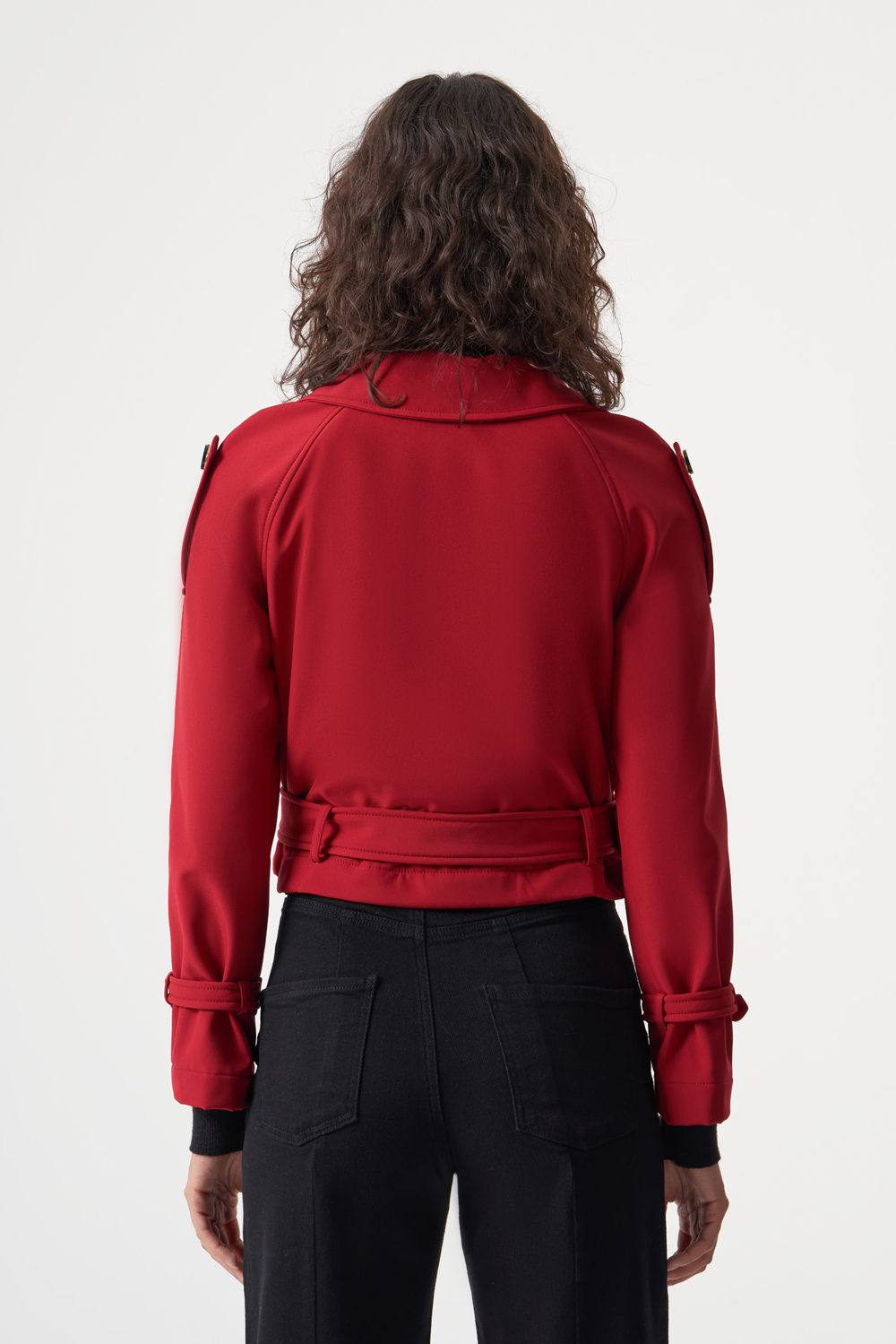 MZL Premium Kaşe Kemerli Kırmızı Kısa Mont - MZL