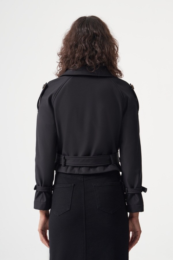 MZL Premium Kaşe Kemerli Siyah Kısa Mont - MZL