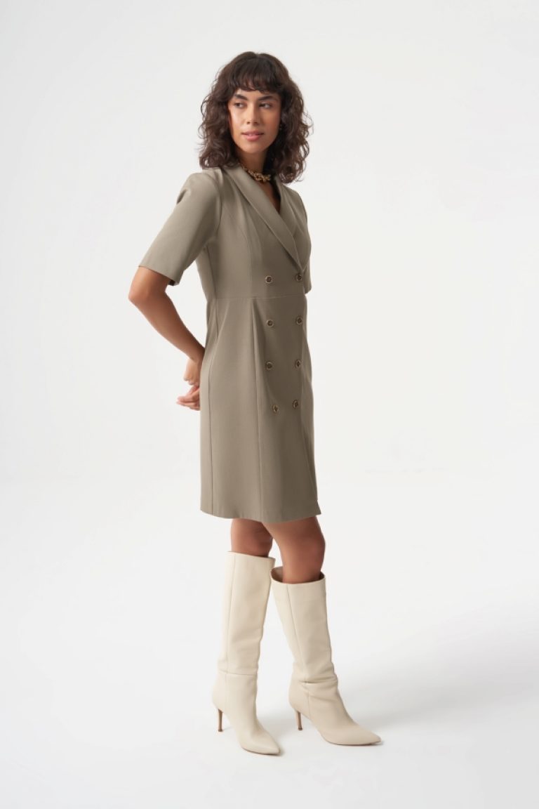 MZL Premium Yün Karışımlı Klasik Düğmeli Vizon rengi Elbise - MZL