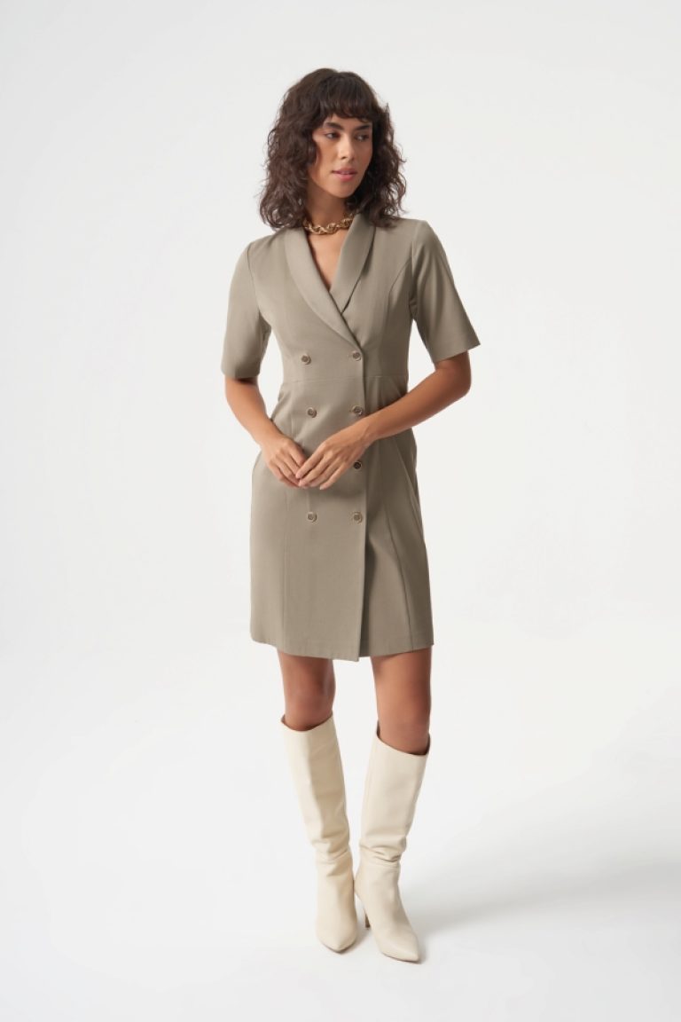 MZL Premium Yün Karışımlı Klasik Düğmeli Vizon rengi Elbise - MZL