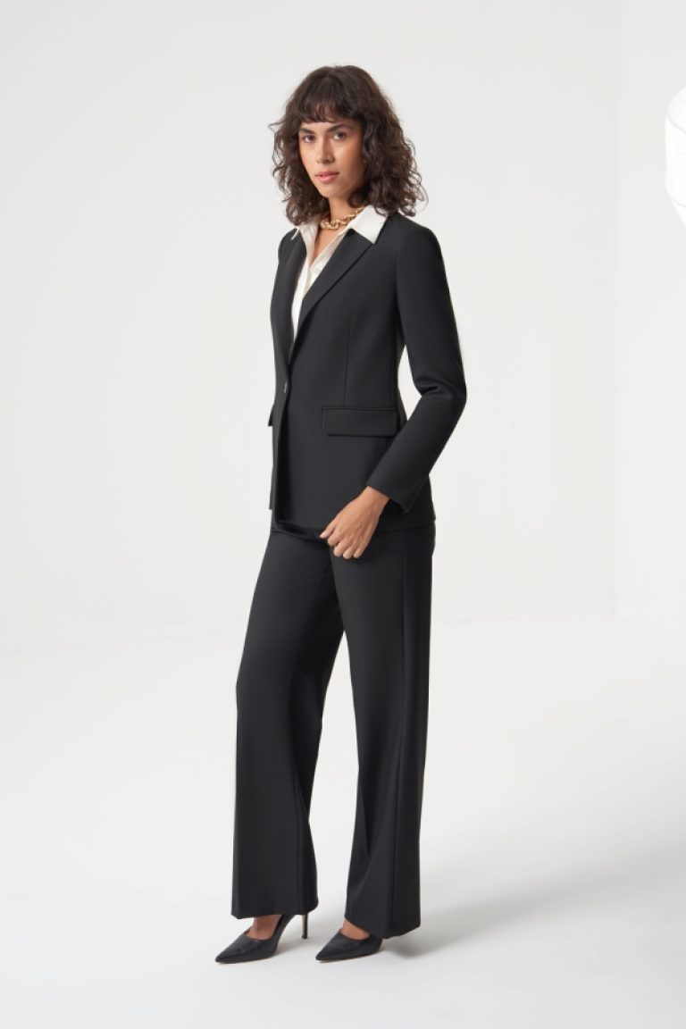 MZL Siyah Balıksırtı Dokuma Tek Düğme Blazer Ceket - MZL