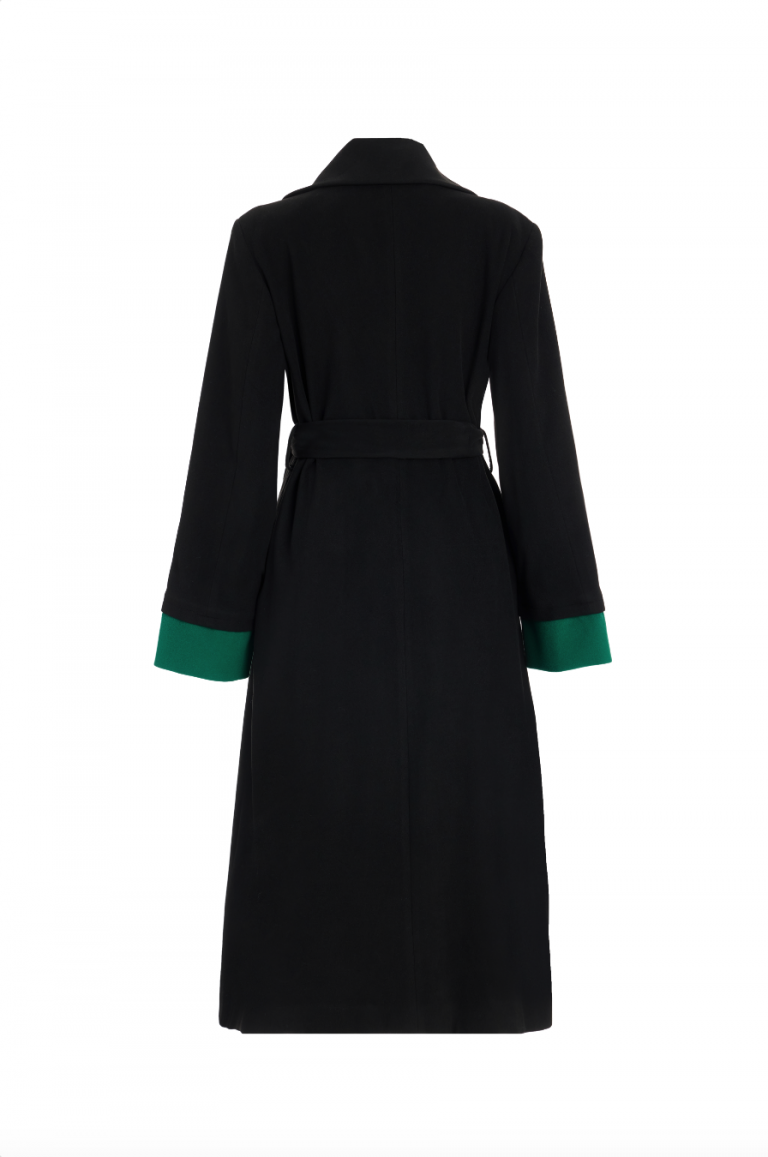 MZL Siyah Yeşil Renk Bloklu Erkek Yaka Uzun Kaşe Kaban - MZL