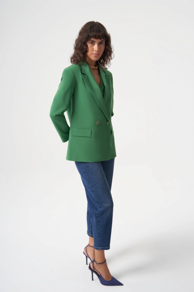 MZL Yeşil Yün Karışımlı Rahat Kesim Tek Düğme Anvelop Blazer Ceket - MZL