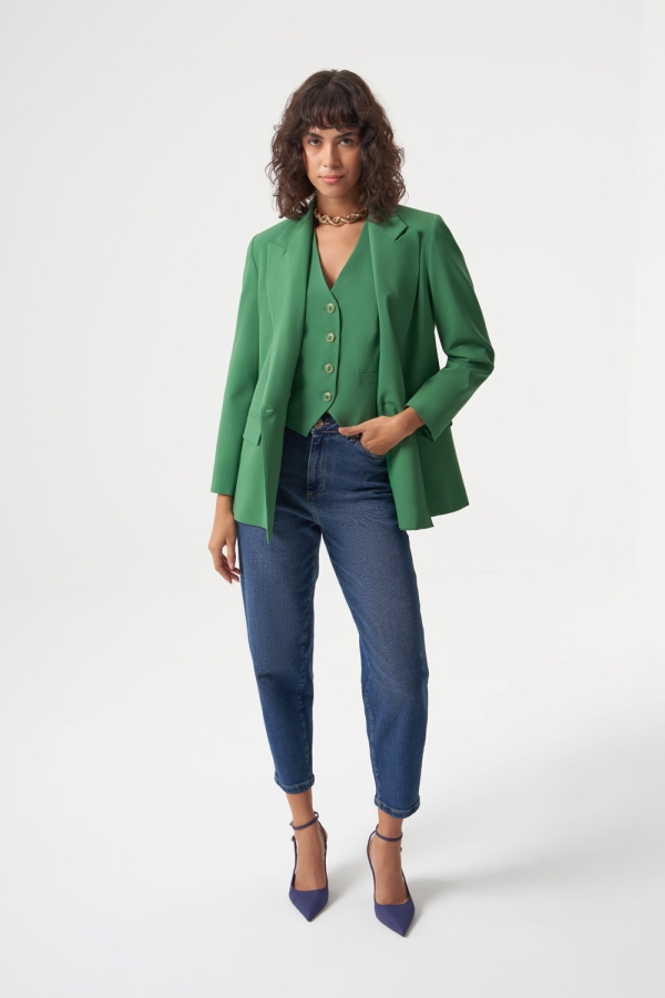 MZL Yeşil Yün Karışımlı Rahat Kesim Tek Düğme Anvelop Blazer Ceket MZL Yeşil Yün Karışımlı Rahat Kesim Tek Düğme Anvelop Blazer Ceket