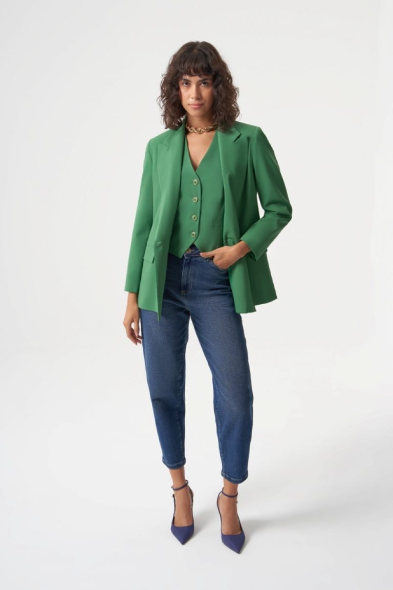 MZL Yeşil Yün Karışımlı Rahat Kesim Tek Düğme Anvelop Blazer Ceket - MZL
