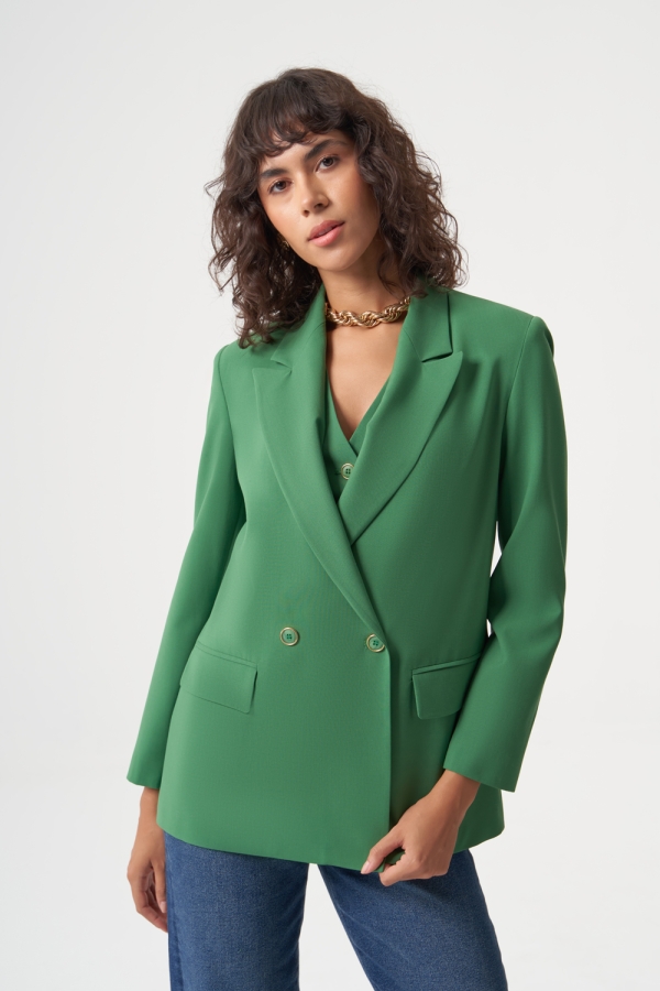 MZL - MZL Yeşil Yün Karışımlı Rahat Kesim Tek Düğme Anvelop Blazer Ceket MZL - MZL Yeşil Yün Karışımlı Rahat Kesim Tek Düğme Anvelop Blazer Ceket