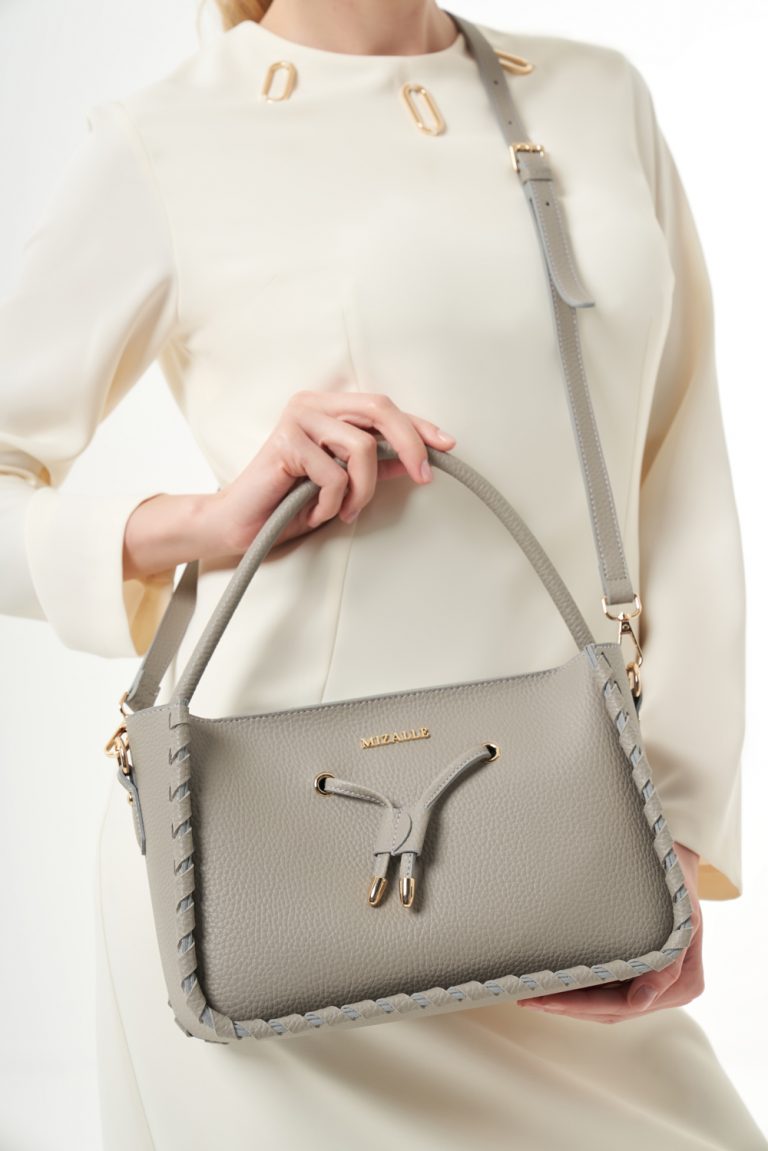 Mizalle Dikiş Detaylı Uzun Saplı Gri Deri Günlük Çanta - Mizalle