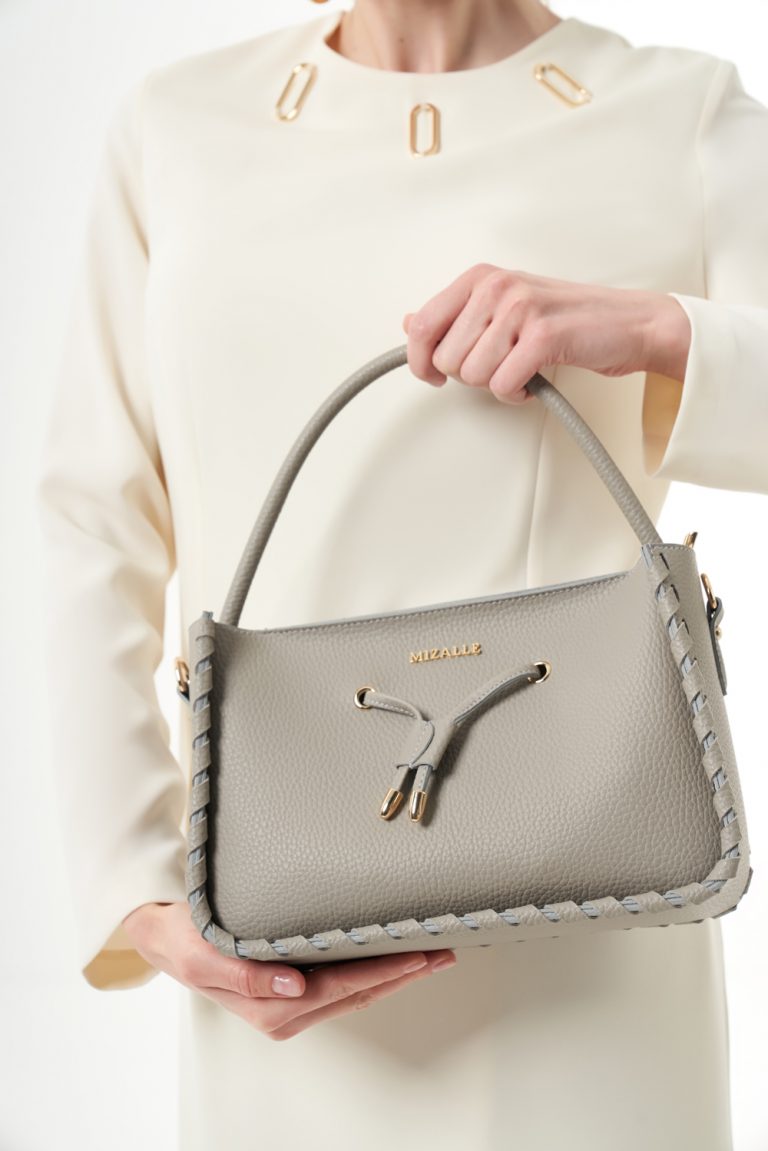 Mizalle Dikiş Detaylı Uzun Saplı Gri Deri Günlük Çanta - Mizalle