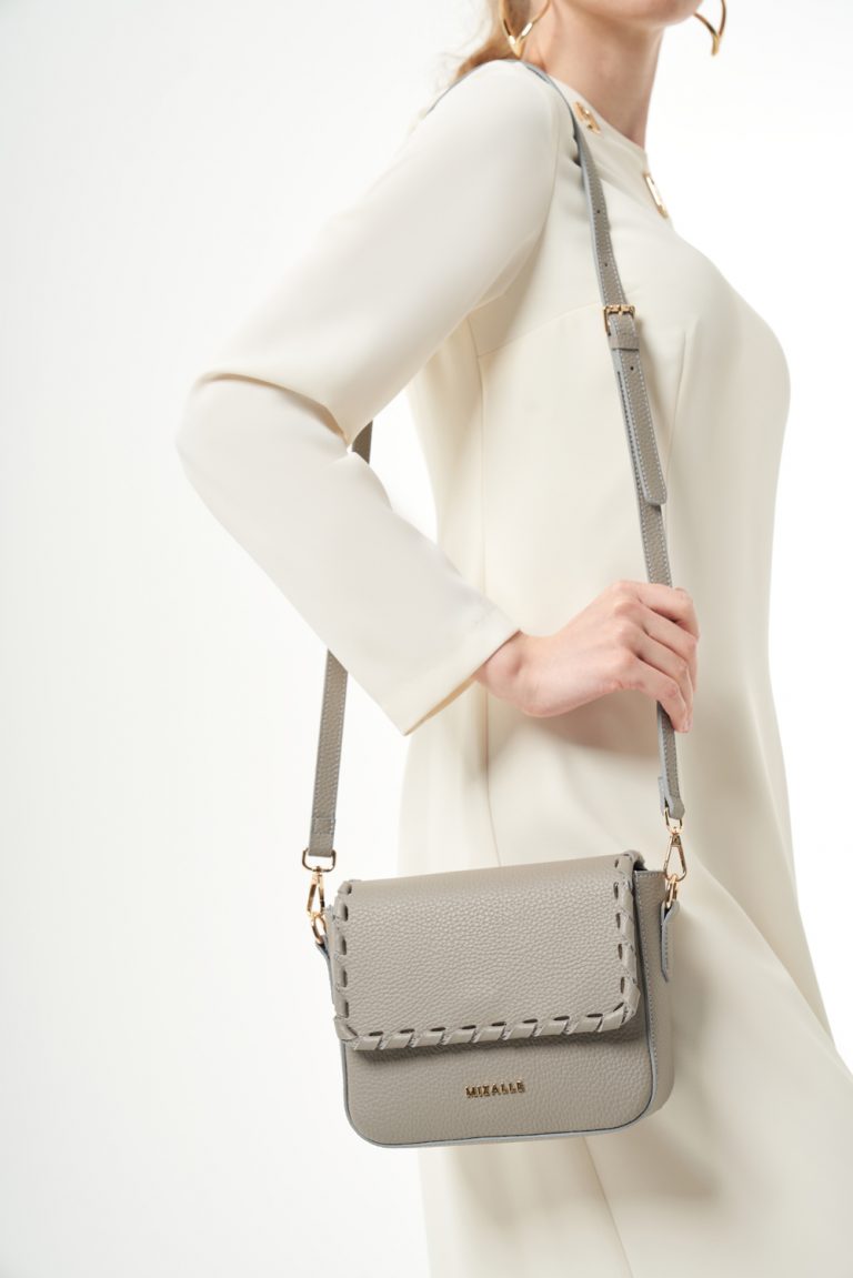 Mizalle Dikiş Detaylı Uzun Saplı Gri Küçük Omuz Çantası - Mizalle
