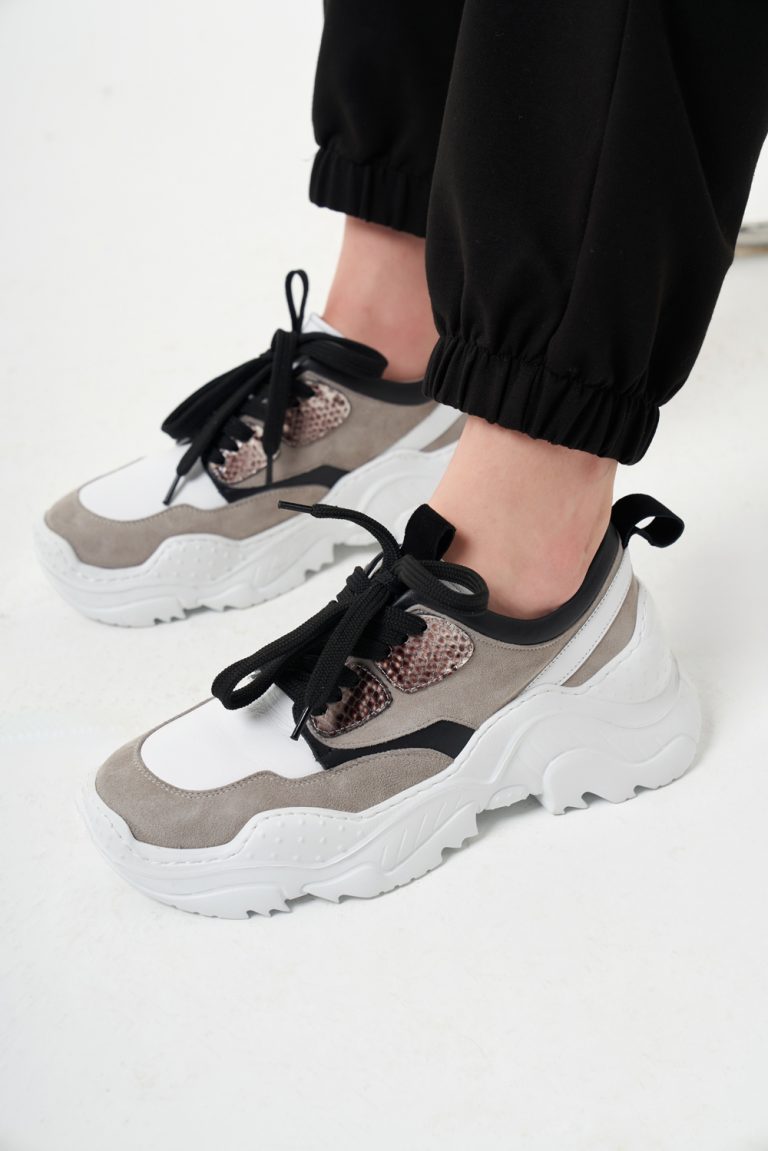 Mizalle Hakiki Deri Gri-Siyah Spor Ayakkabı