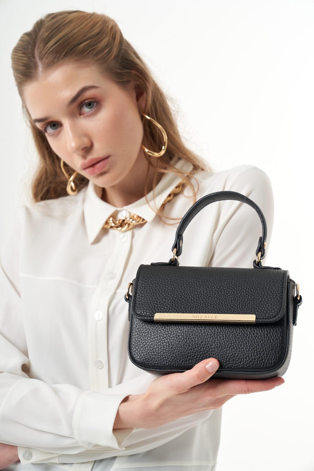 Mizalle Siyah Deri Mini Satchel Çanta - 2