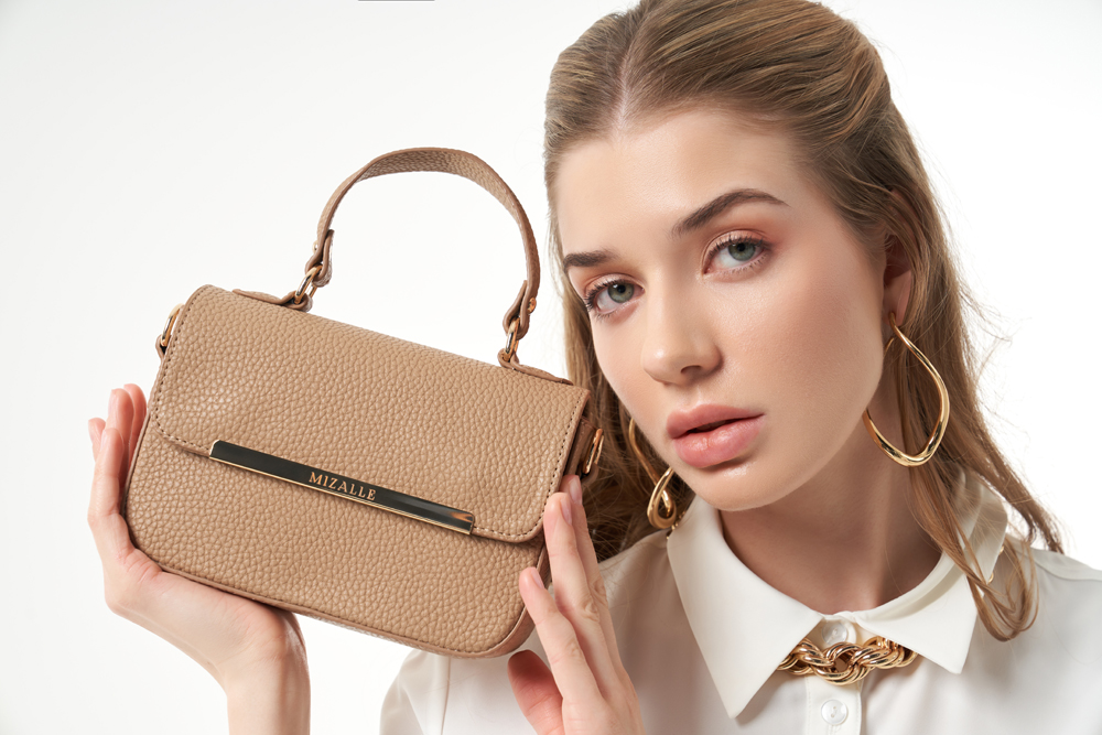 Mizalle Vizon Rengi Deri Mini Satchel Çanta 