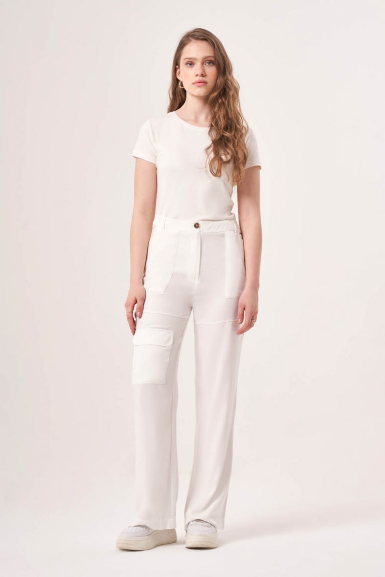 Mizalle Üç Cepli Beyaz Pamuklu Yazlık Pantolon - Mizalle
