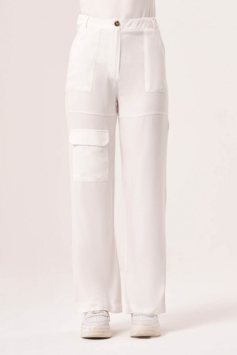 Mizalle Üç Cepli Beyaz Pamuklu Yazlık Pantolon - Mizalle