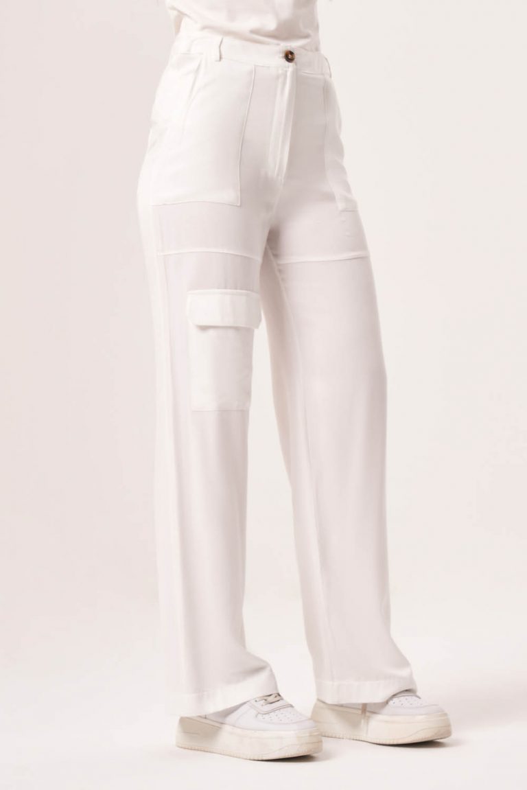 Mizalle Üç Cepli Beyaz Pamuklu Yazlık Pantolon - Mizalle