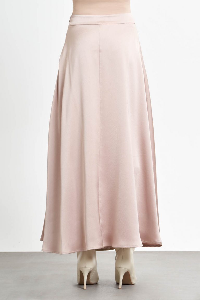 Mizalle Kalın Pileli Pudra Pembe Maksi Saten Etek - Mizalle