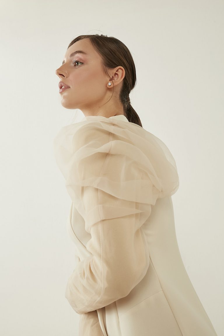 Organze Fırfırlı Ekru Elbise - Mizalle