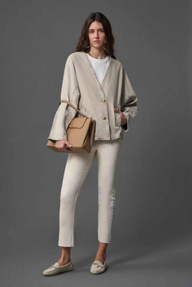 Mizalle Bej Rengi Oversize Yakasız Denim Ceket - Mizalle