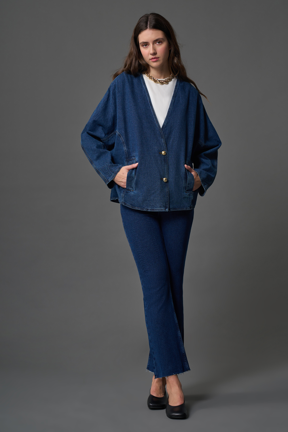 Over Kalıp İndigo Denim Ceket - 1